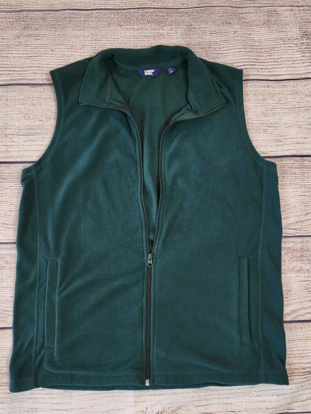 Lands End Mens Green Medium 38-40 Fleece Full Zip Vest Layering Outdoors Golf